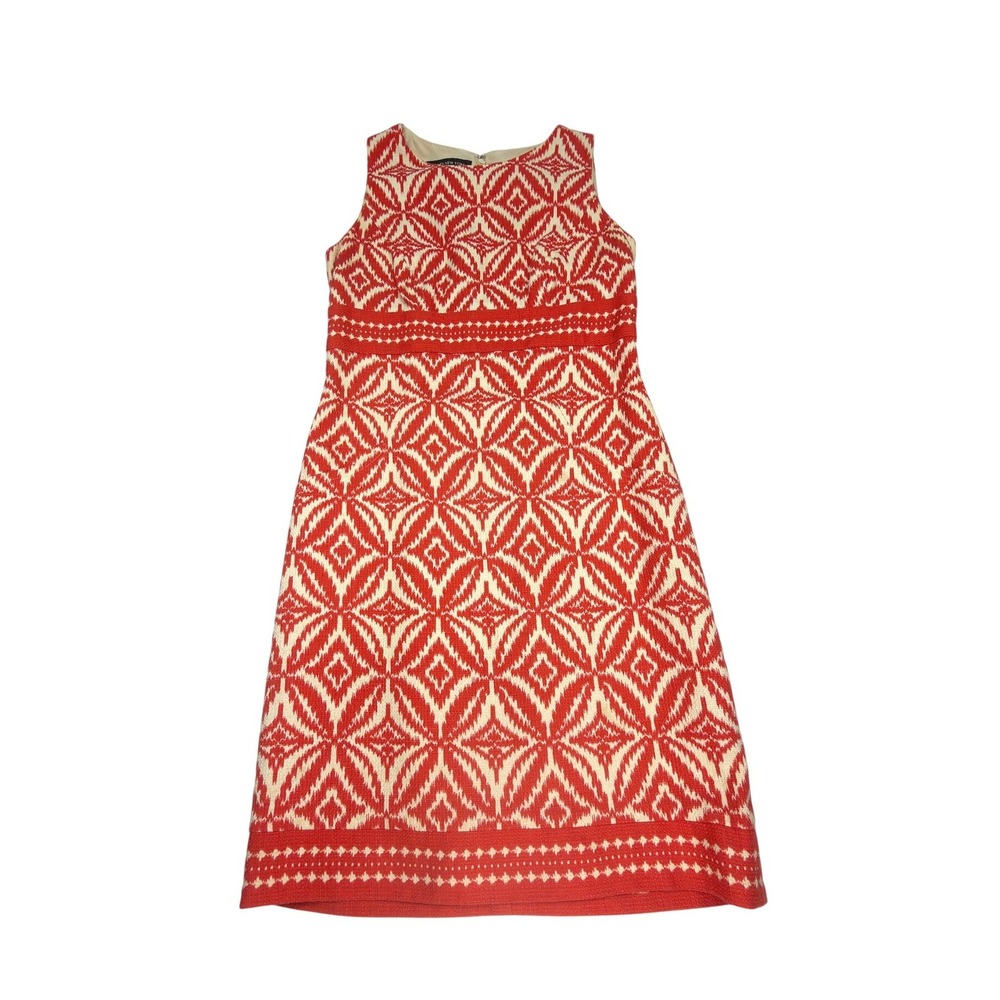 Jones New York Cotton Sheath Dress Ikat Print Orange Cream 4P Summer Event Work - Picture 1 of 14